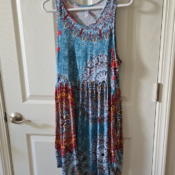 Himone Dresses & Skirts - Bohemian Blue and Red Sleeveless Dress